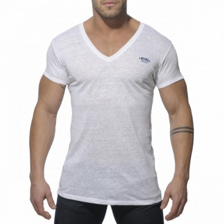 ES Linnen V Neck T-Shirt Wit OP=OP!