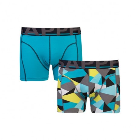 Sapph Edward 2-Pack Cotton Long Boxershorts - Aqua Block Print