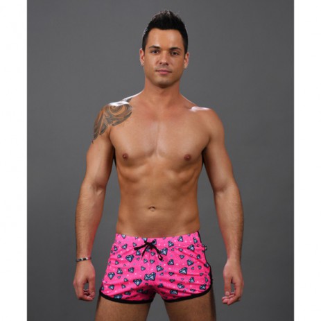 Andrew Christian - Forever Diamond Mesh Jogger Shorts - Roze