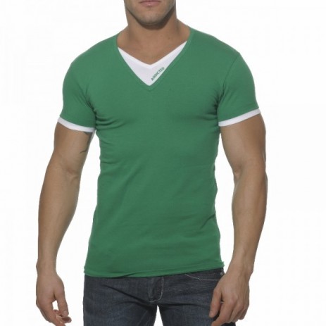 Addicted AD121 V-Hals Dubbel Effect T-Shirt Groen OP=OP!