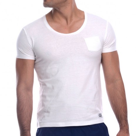 Private Structure U Neck Pocket Tee White