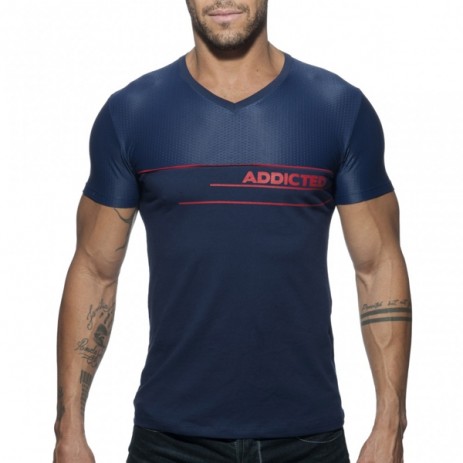 Addicted V-Neck Combi Mesh T-Shirt - Blauw