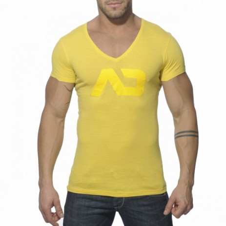 Addicted AD214 Vintage V-Hals T-Shirt Geel Voorkant