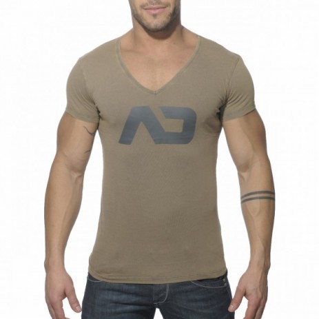 Addicted AD214 Vintage V-Hals T-Shirt Kaki Voorkant