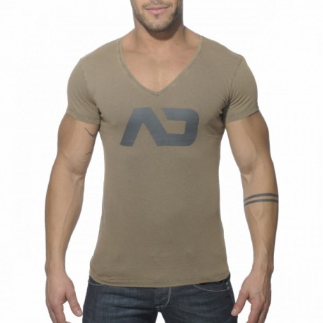 Addicted AD214 Vintage V-Hals T-Shirt Kaki Voorkant