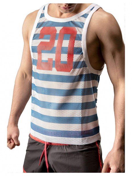 Barcode Mesh Tank Top Alfred - Blauw-Wit-Zwart