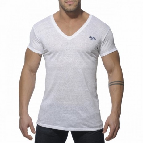 ES Linnen V Neck T-Shirt Wit