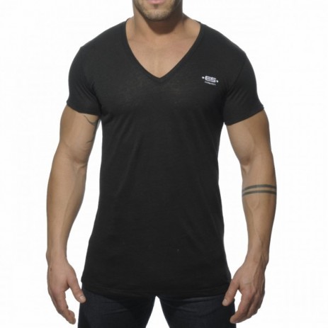 ES Linnen V Neck T-Shirt Zwart