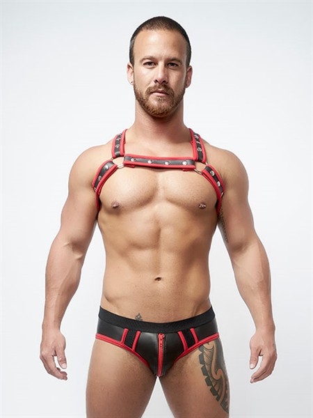 Mister B Neoprene Jock Slip Zwart Rood voorkant