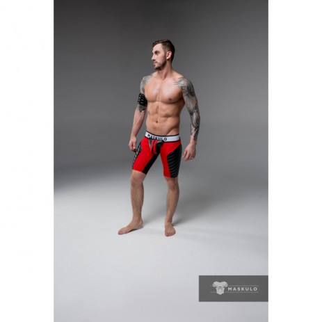 Maskulo Armored Fetish Shorts With Codpiece - Red