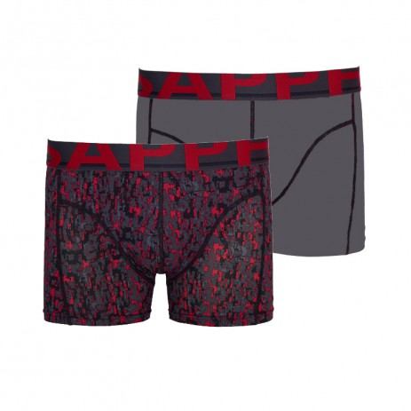 Sapph 2-Pack Boxershorts Microvezel - Dark Grey / Red Print