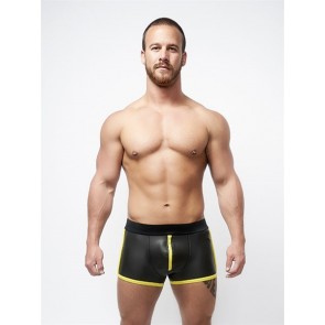 Mister B Neoprene Pouch Shorts Zwart Geel Voorkant