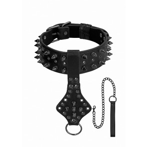 Ouch! Skulls and Bones - Spikes Halsband met Ketting los