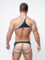 Mister B Neoprene Jock Slip Zwart Wit Achterkant